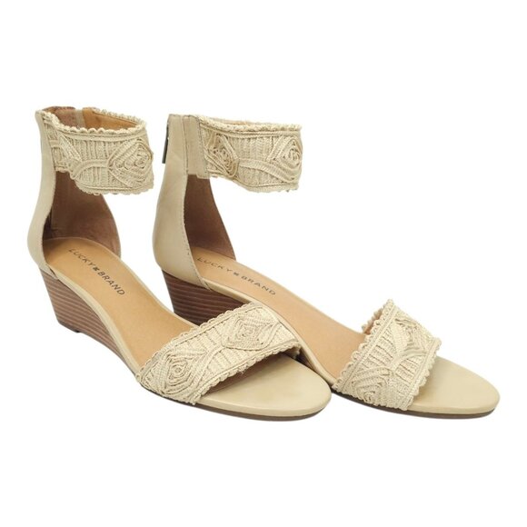 Lucky Brand Joshelle Wedge Heel Sandal Women 8.5 M Ankle Strap Zipper Back - Picture 2 of 15